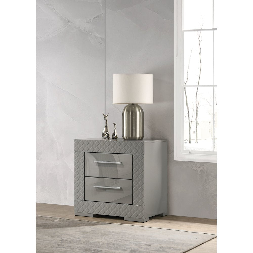 Pierce Grey High Gloss 2-drawer Nightstand Bedside Table