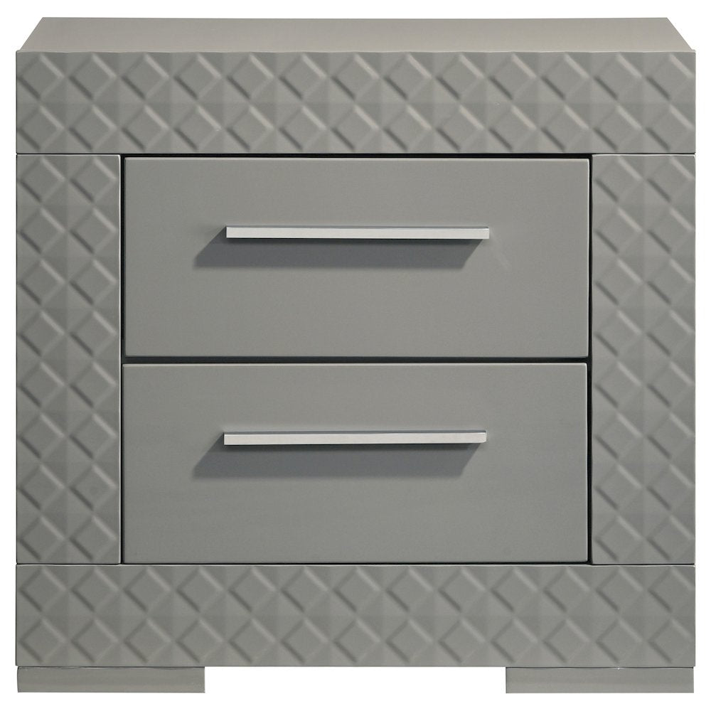 Pierce Grey High Gloss 2-drawer Nightstand Bedside Table