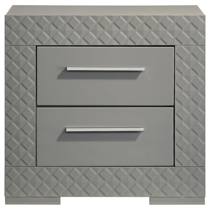 Pierce Grey High Gloss 2-drawer Nightstand Bedside Table