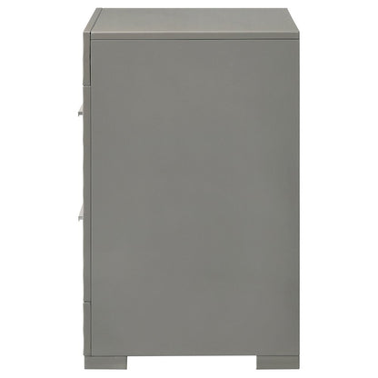 Pierce Grey High Gloss 2-drawer Nightstand Bedside Table