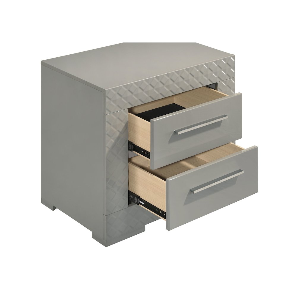 Pierce Grey High Gloss 2-drawer Nightstand Bedside Table