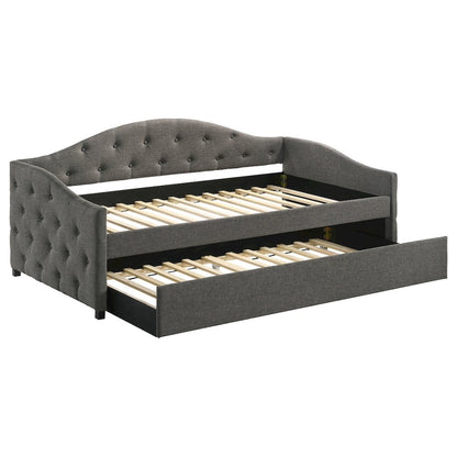 Upholstered Tufted Camel Back Twin Daybed with Trundle