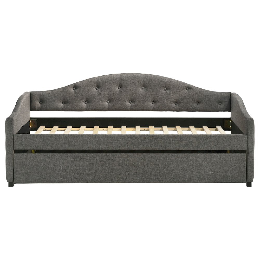 Upholstered Tufted Camel Back Twin Daybed with Trundle