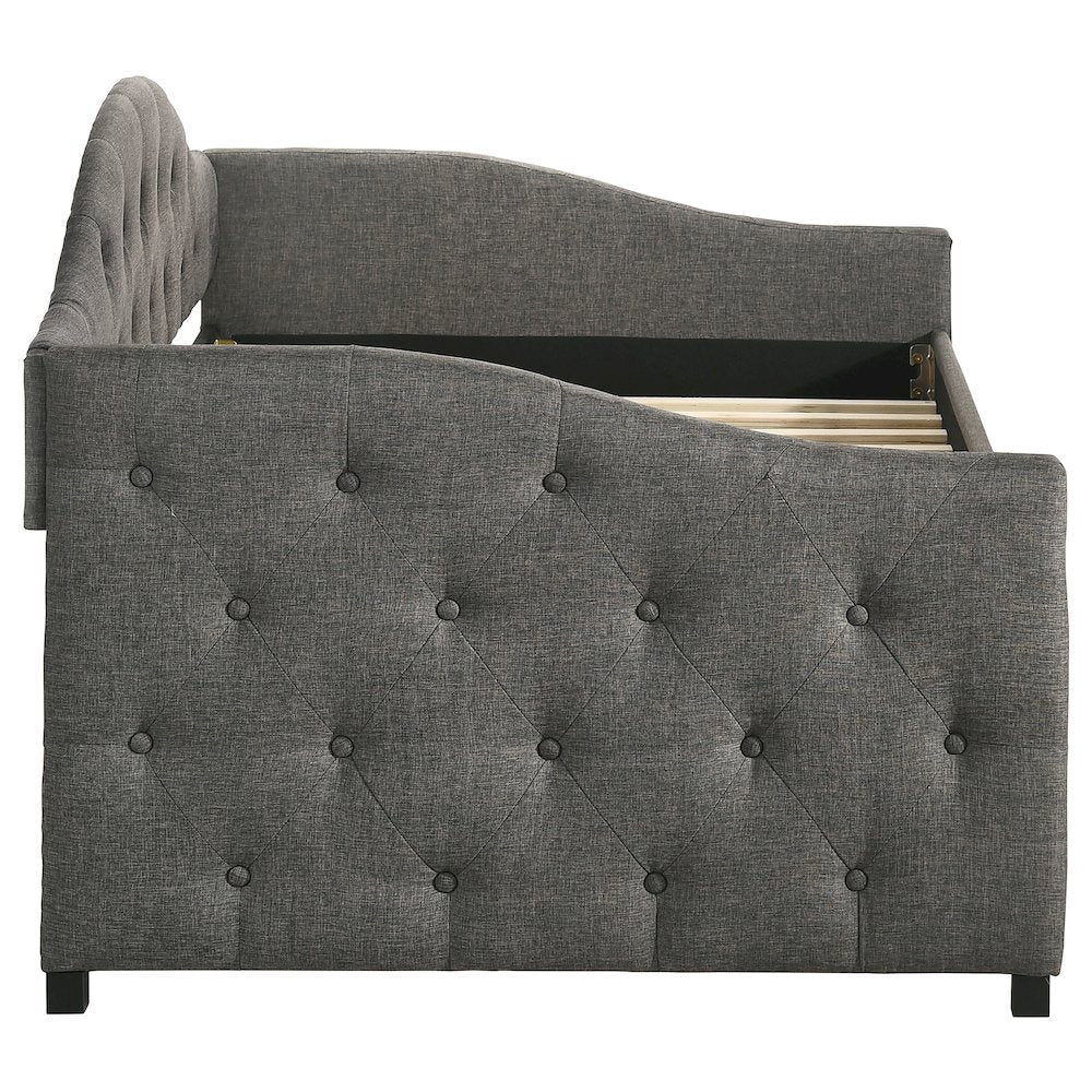 Upholstered Tufted Camel Back Twin Daybed with Trundle