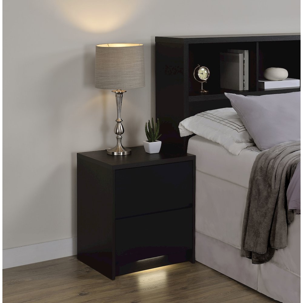 Geary Black 2-drawer Nightstand LED Lights and USB