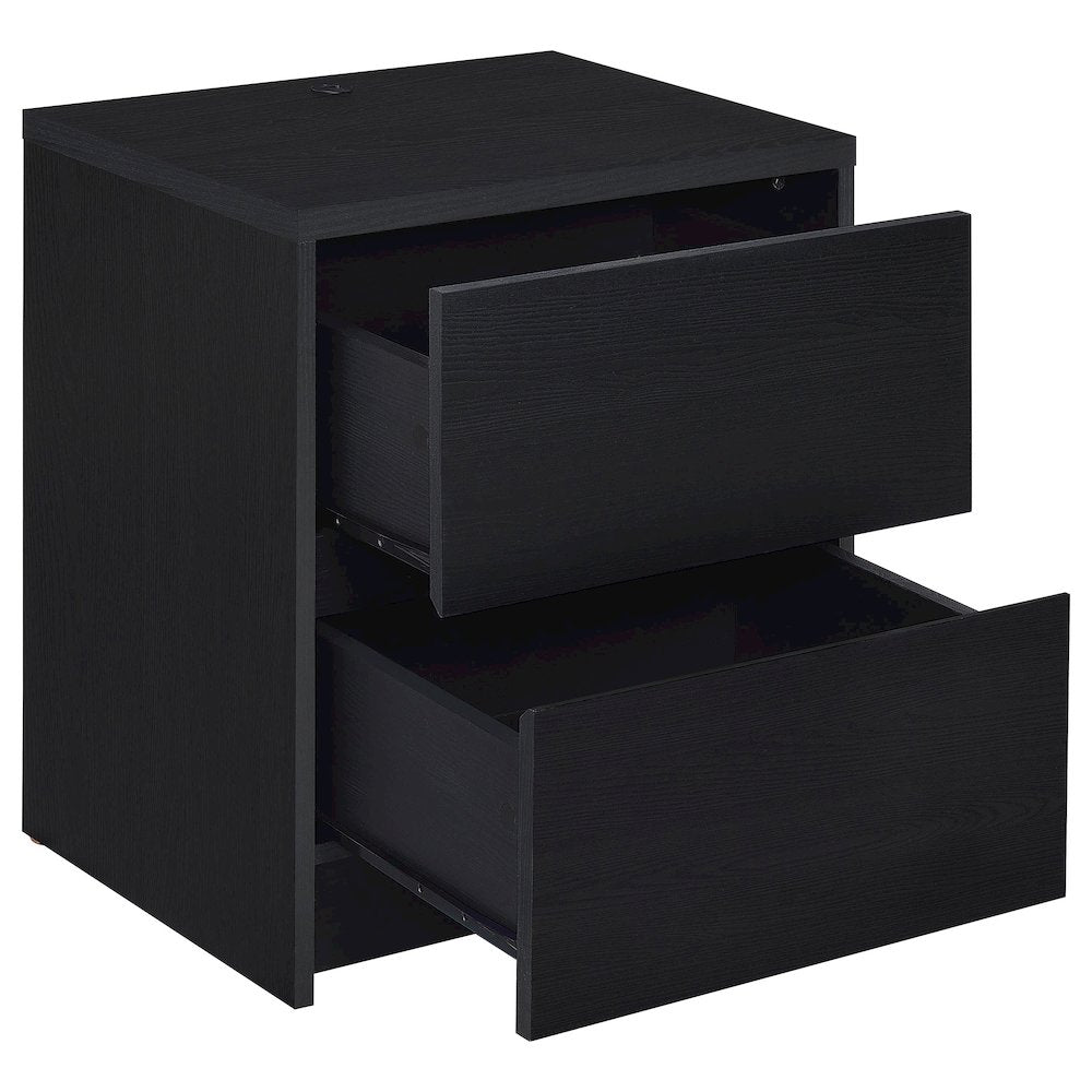 Geary Black 2-drawer Nightstand LED Lights and USB