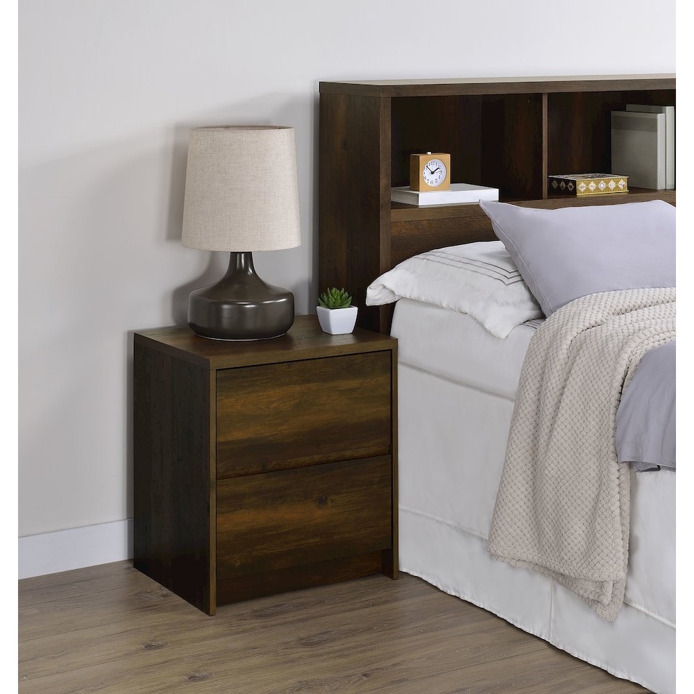 Geary Dark Pine 2-drawer Nightstand LED Lights and USB