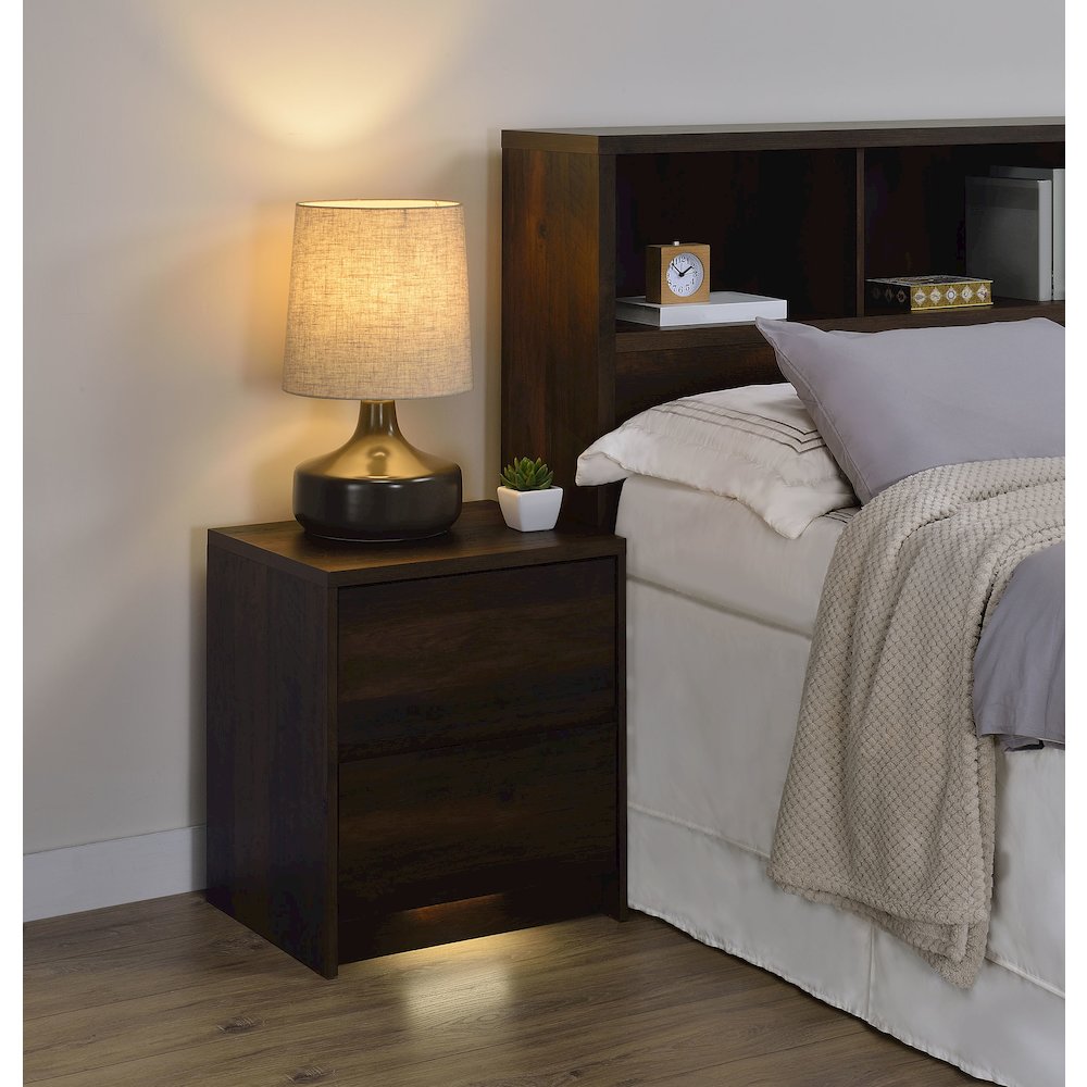 Geary Dark Pine 2-drawer Nightstand LED Lights and USB