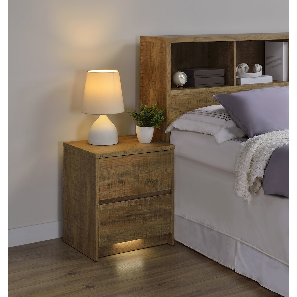 Geary Mango 2-drawer Nightstand LED Lights and USB