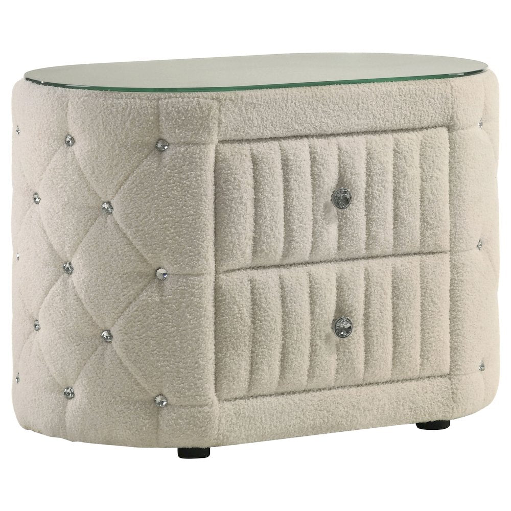 Santiago Ivory 2-drawer Upholstered Nightstand Bedside Table