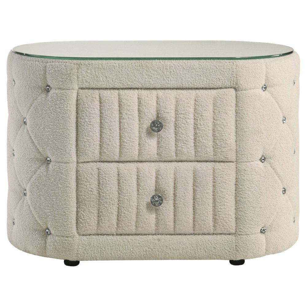 Santiago Ivory 2-drawer Upholstered Nightstand Bedside Table
