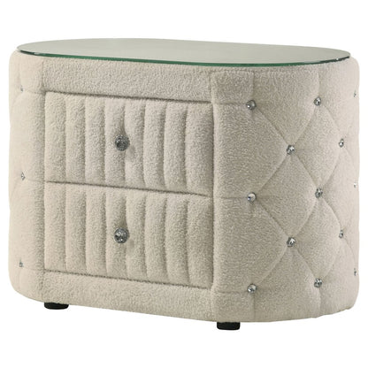 Santiago Ivory 2-drawer Upholstered Nightstand Bedside Table