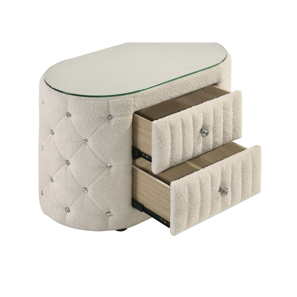 Santiago Ivory 2-drawer Upholstered Nightstand Bedside Table
