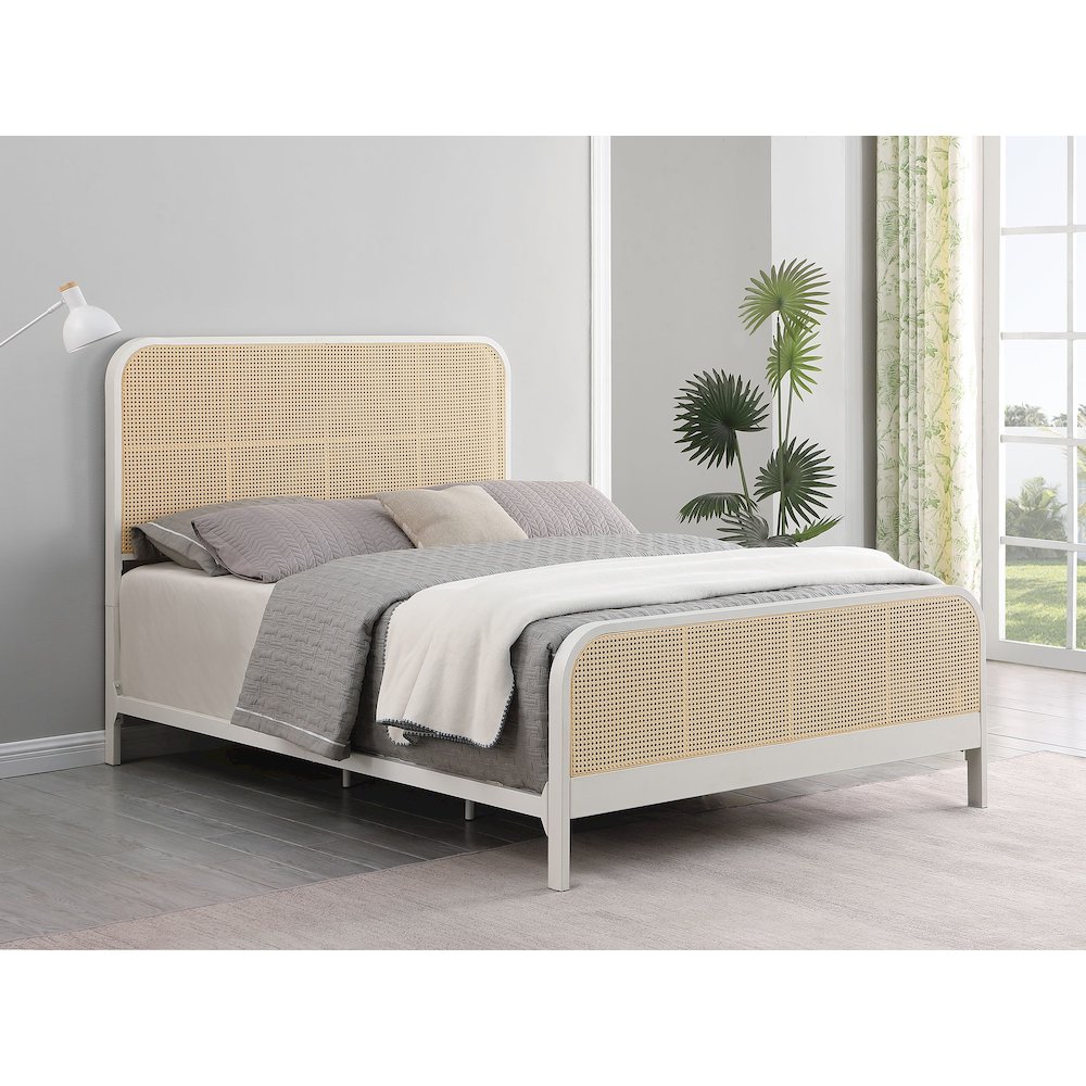 Randall White Open Cane Webbing Metal Queen Bed