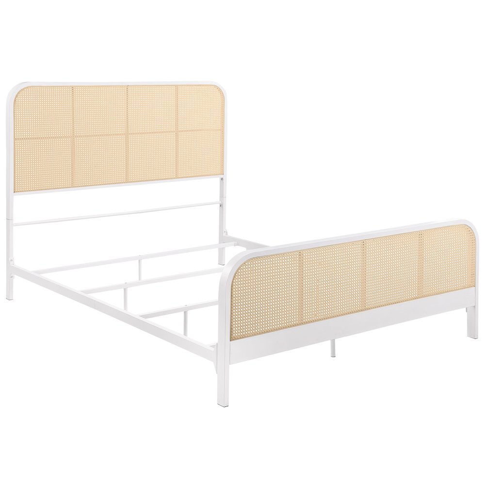 Randall White Open Cane Webbing Metal Queen Bed