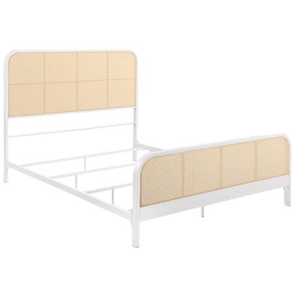 Randall White Open Cane Webbing Metal Queen Bed