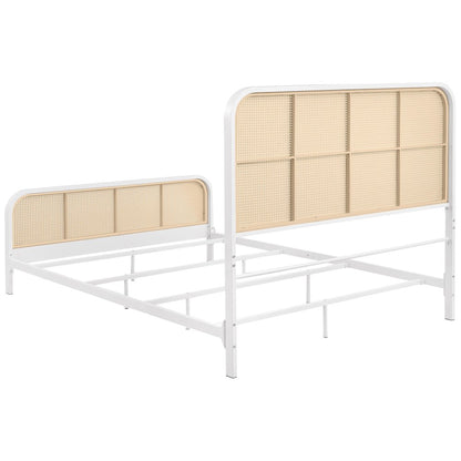 Randall White Open Cane Webbing Metal Queen Bed