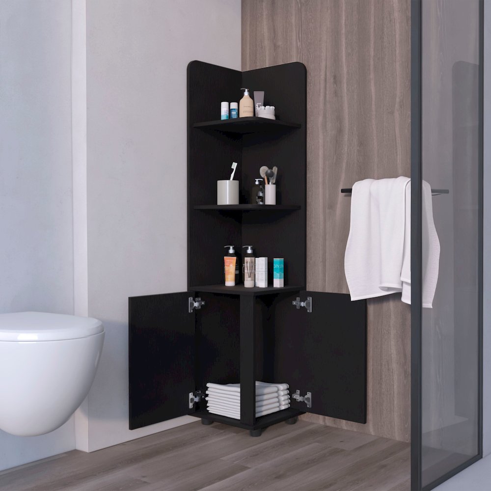 2-Door Cabinet with 3 Corner Shelves Black