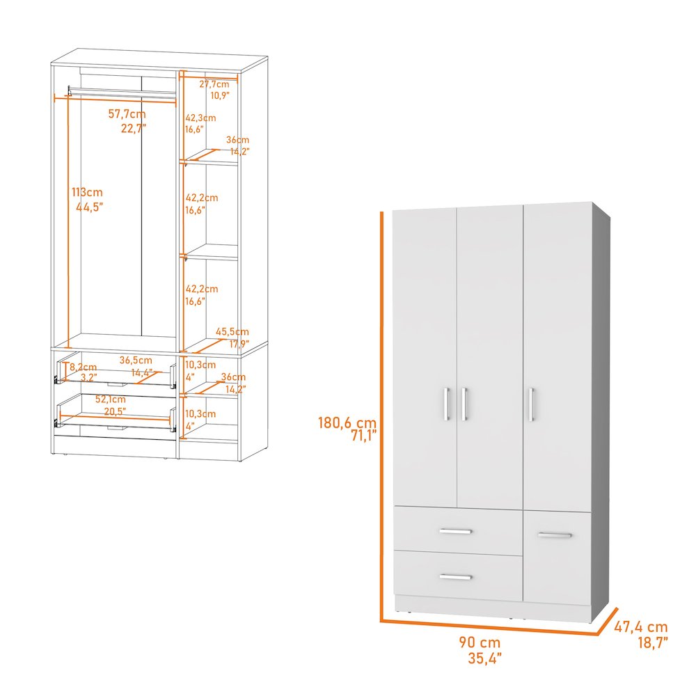 4-Door 2-Drawer Armoire White