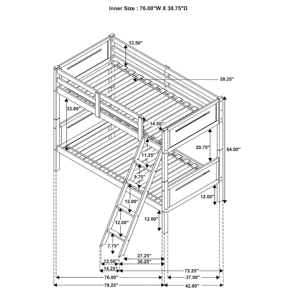 Wooden Bunk Bed with Built-in Ladder