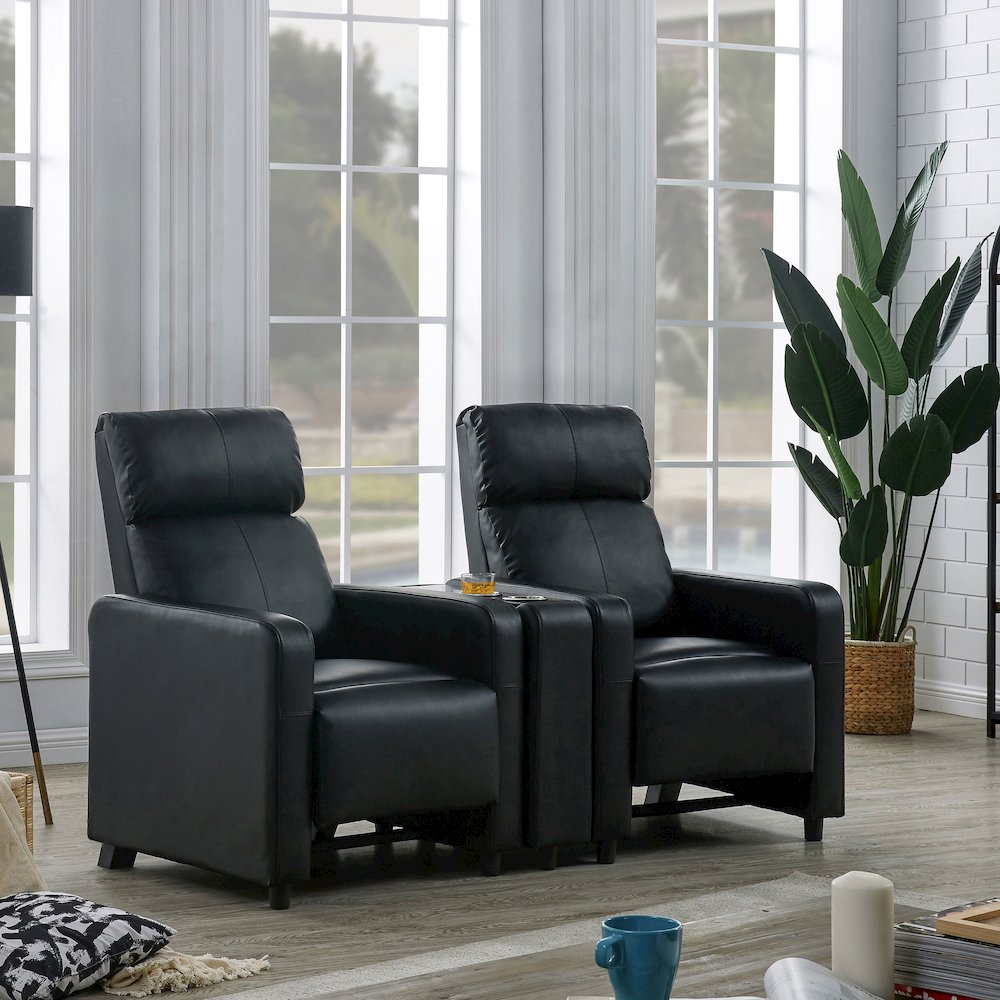 Black Upholstered Push-Back Recliner