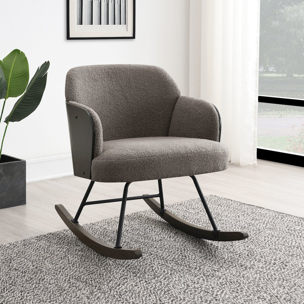 Valera Taupe Boucle Upholstered Mid Back Rocking Chair