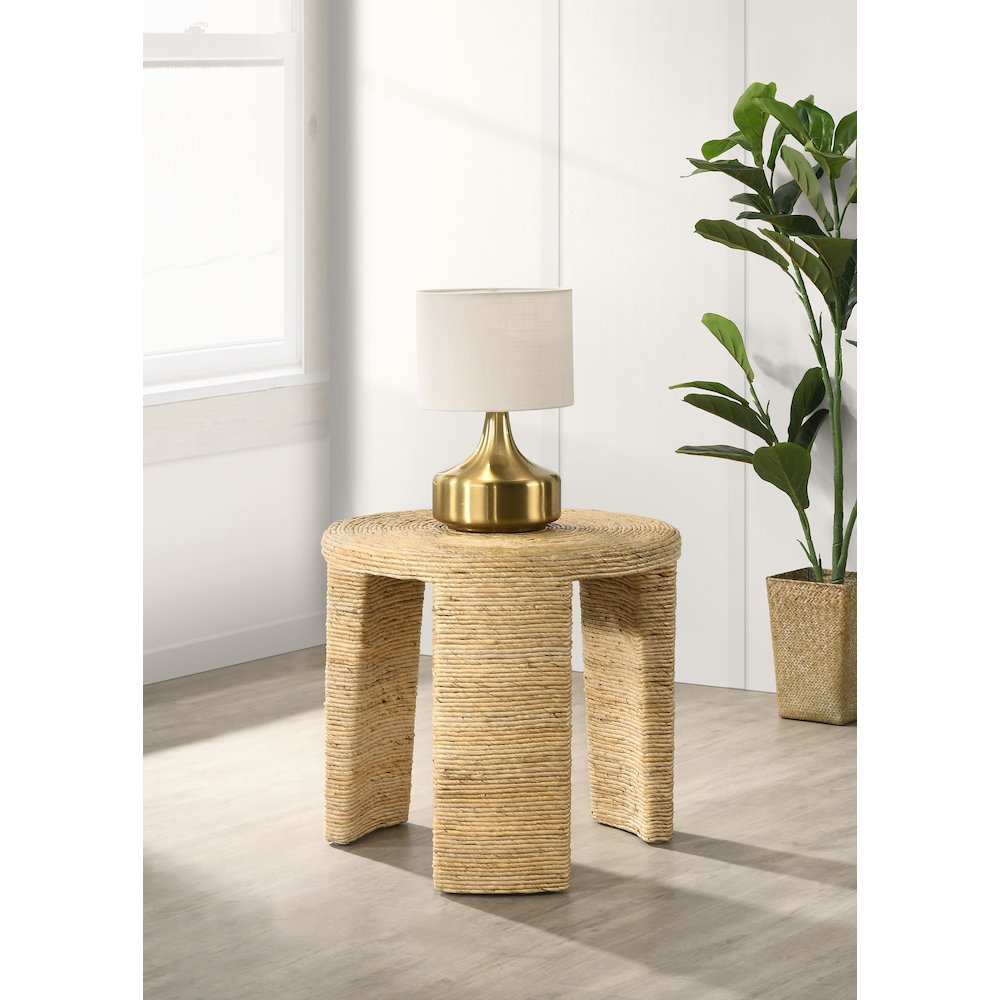 Natural Woven Rattan Round End Table