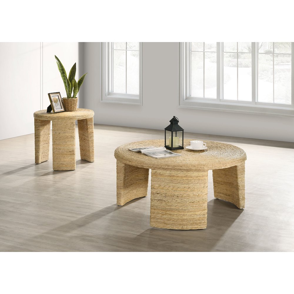 Natural Woven Rattan Round End Table