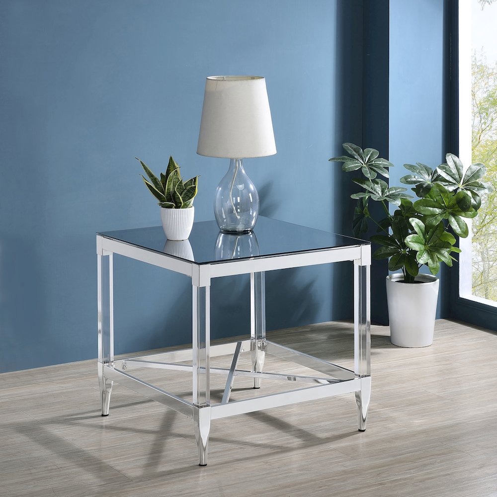 Chrome Square End Table with Acrylic Legs