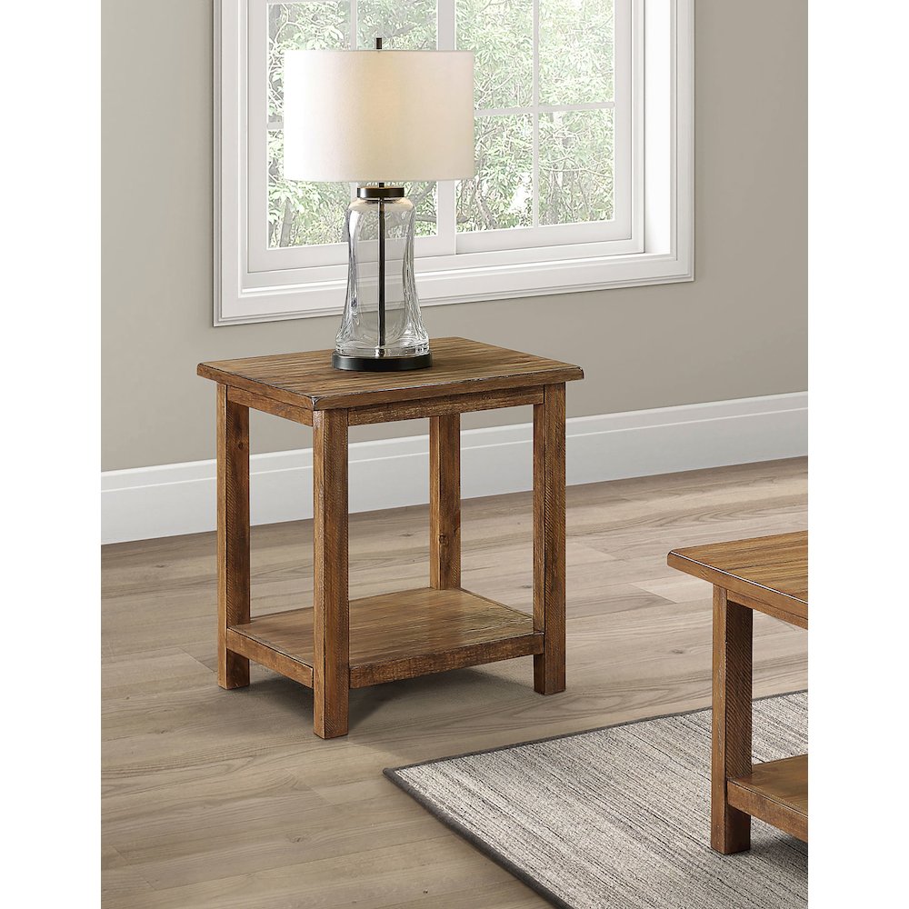Castleton Distressed Brown Wood End Table with Shelf