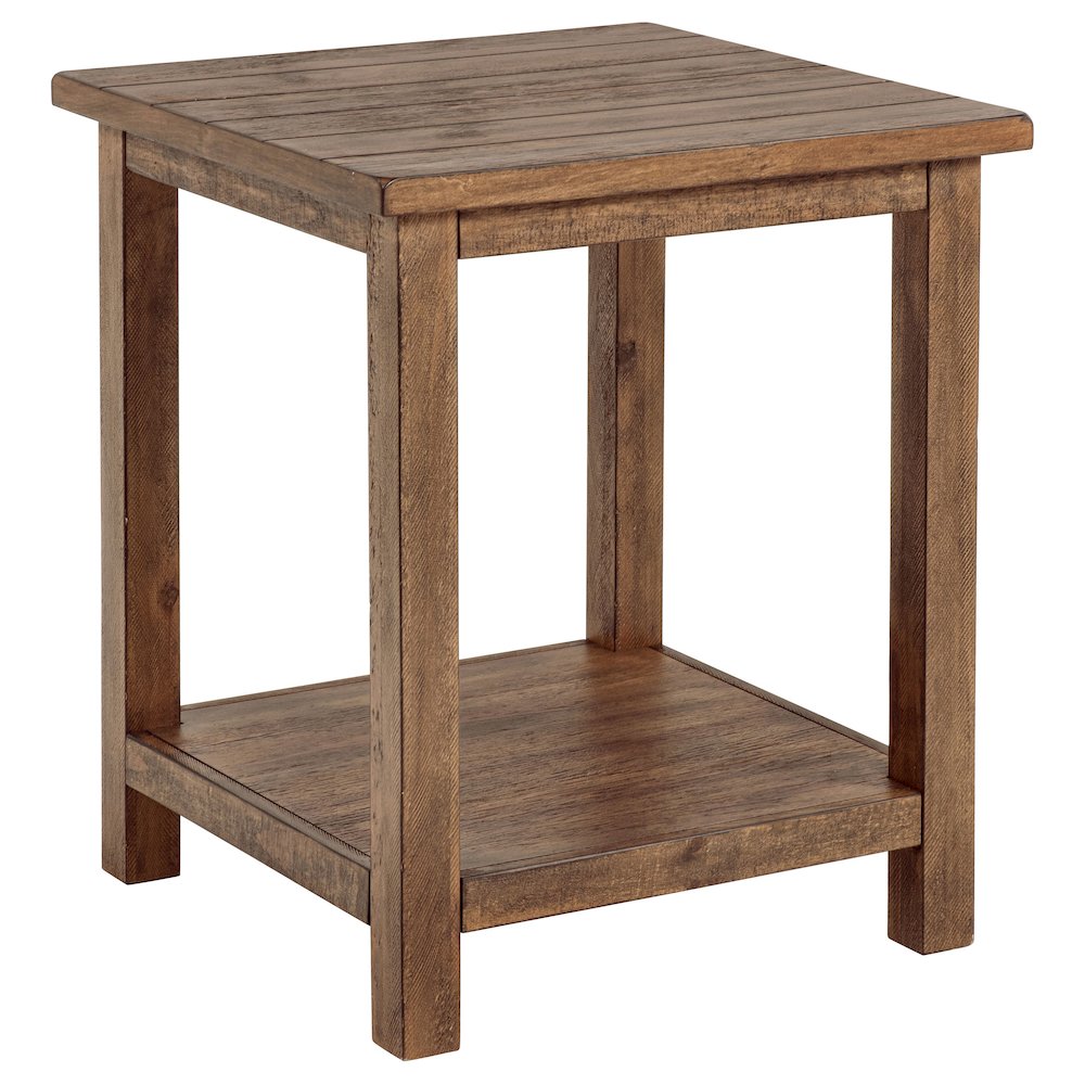Castleton Distressed Brown Wood End Table with Shelf