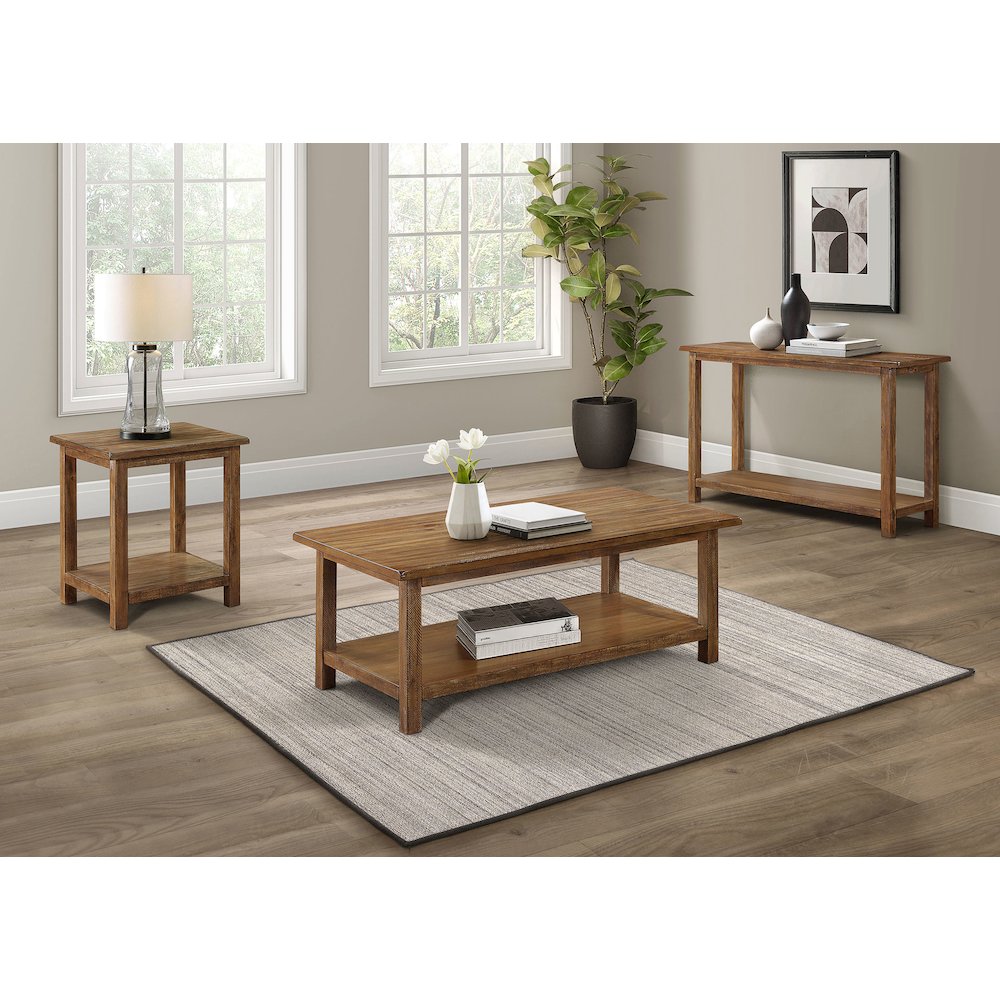 Castleton Distressed Brown Wood End Table with Shelf