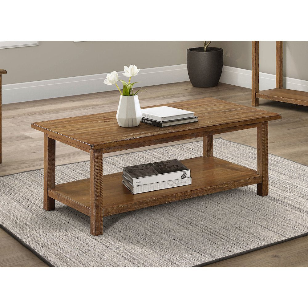 Castleton Distressed Brown Wood Coffee Table with Shelf