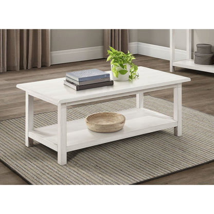 Castleton Distressed White Wood Coffee Table with Shelf