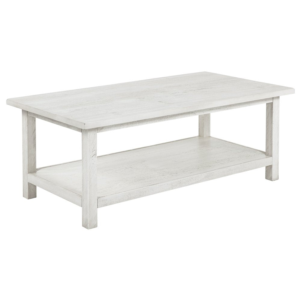 Castleton Distressed White Wood Coffee Table with Shelf