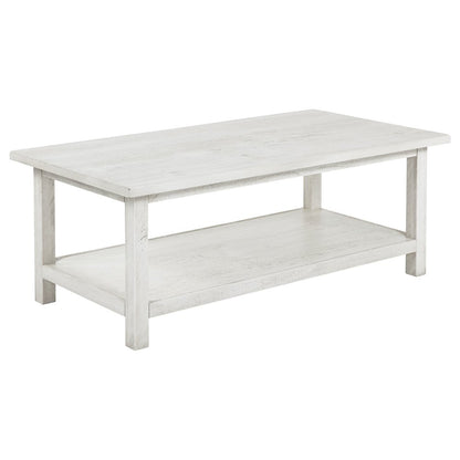 Castleton Distressed White Wood Coffee Table with Shelf