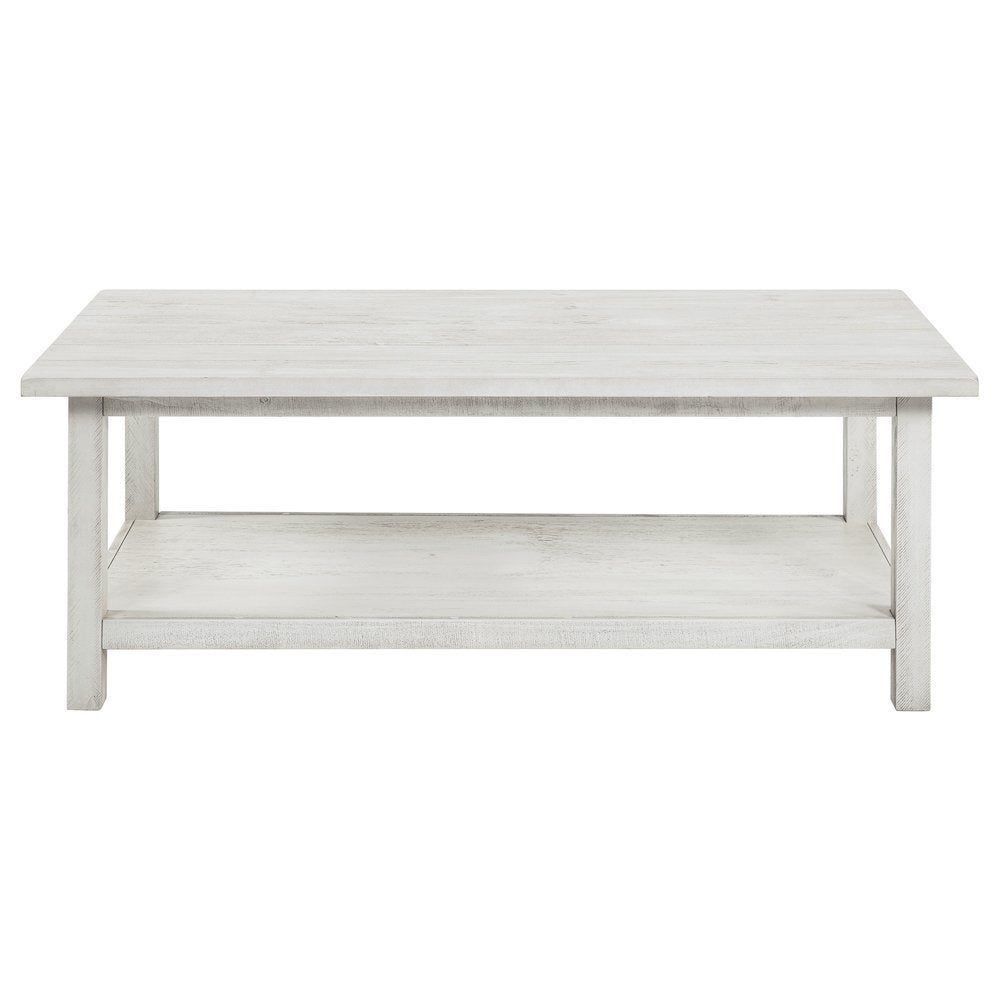 Castleton Distressed White Wood Coffee Table with Shelf