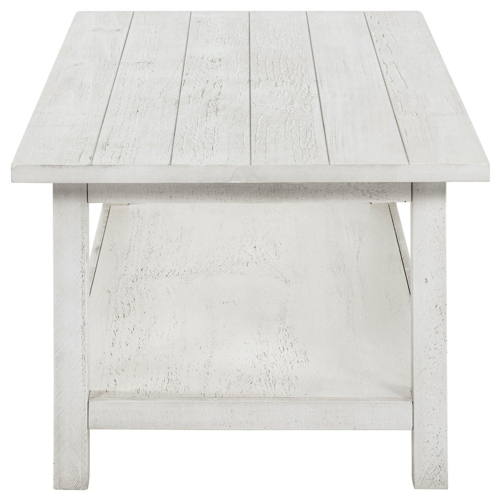 Castleton Distressed White Wood Coffee Table with Shelf