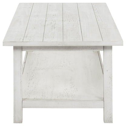 Castleton Distressed White Wood Coffee Table with Shelf