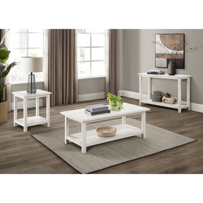 Castleton Distressed White Wood Coffee Table with Shelf