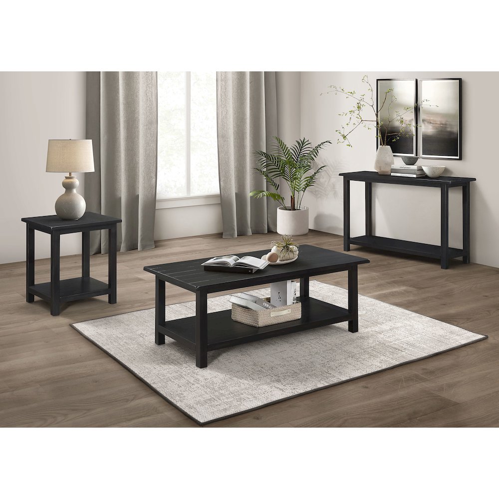 Castleton Distressed Java Wood End Table with Shelf