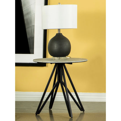 Cement and Gunmetal Round Top End Table