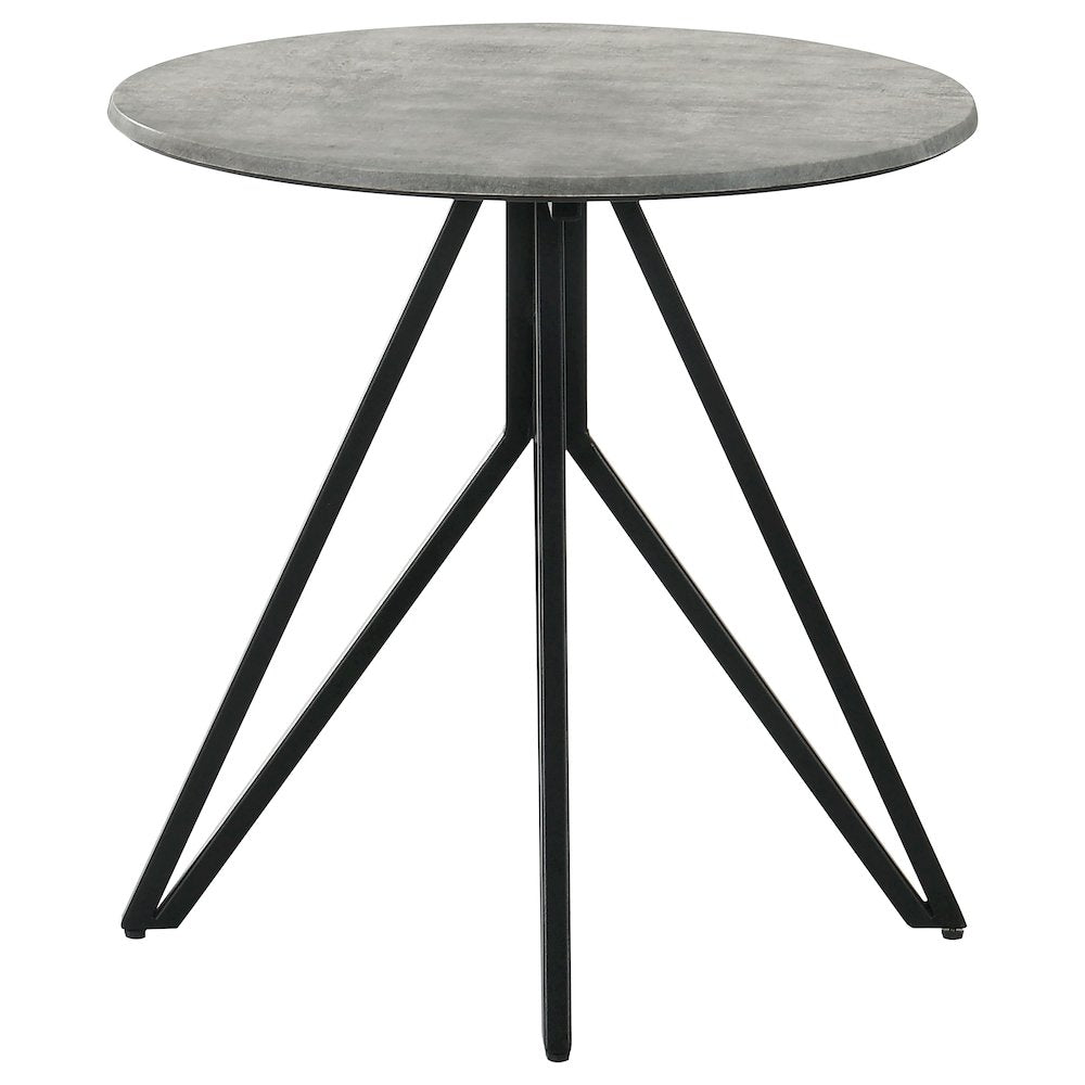Cement and Gunmetal Round Top End Table