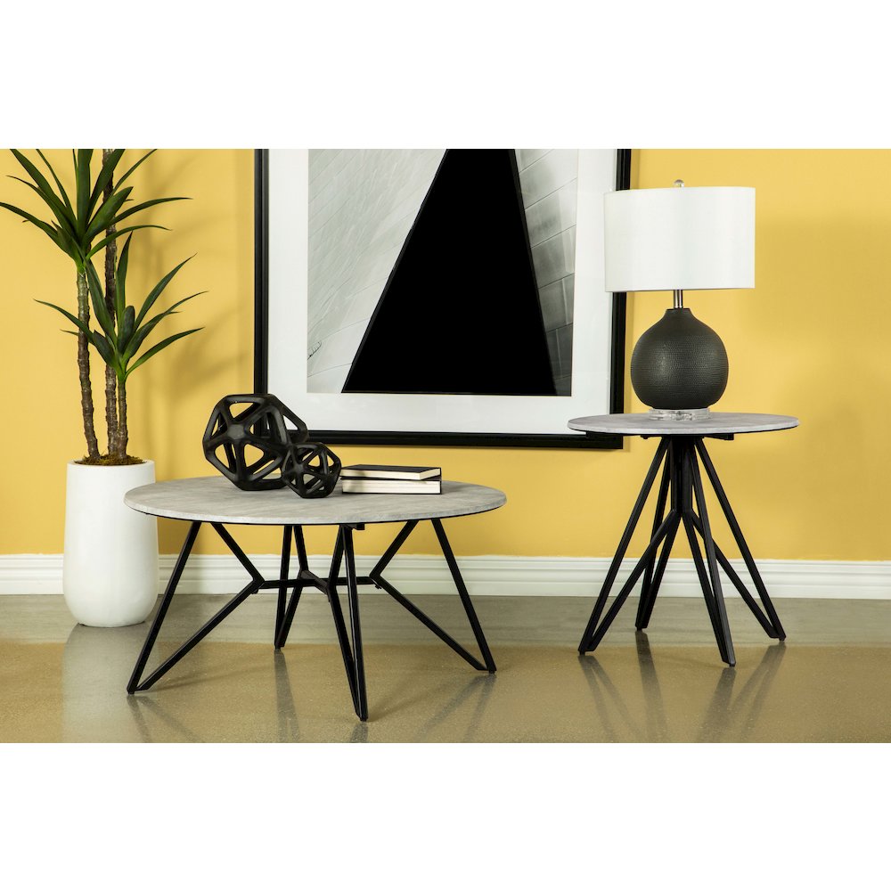 Cement and Gunmetal Round Top End Table