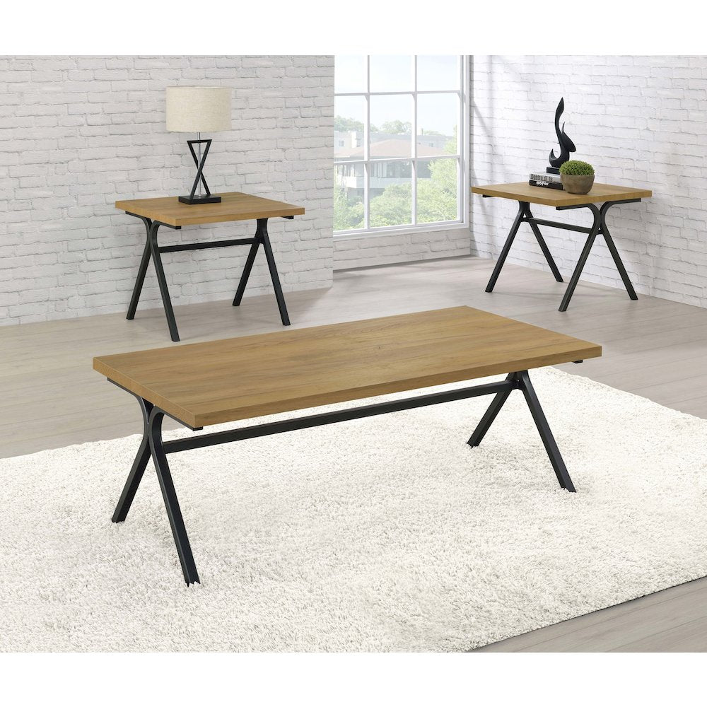 Golden Oak and Gunmetal 3-piece Occasional Set