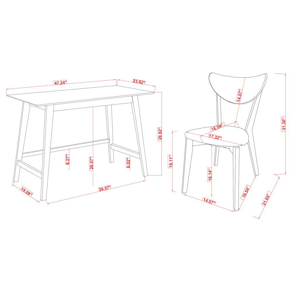 Walnut 2-piece Writing Desk Set