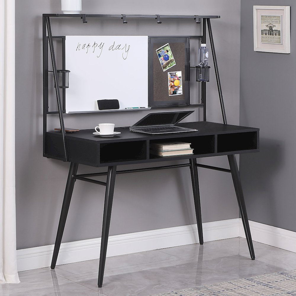 Black and Gunmetal Writing Desk with USB Ports