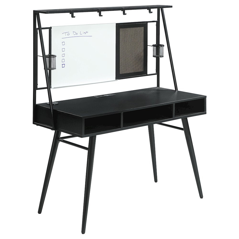 Black and Gunmetal Writing Desk with USB Ports