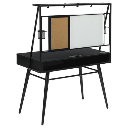 Black and Gunmetal Writing Desk with USB Ports