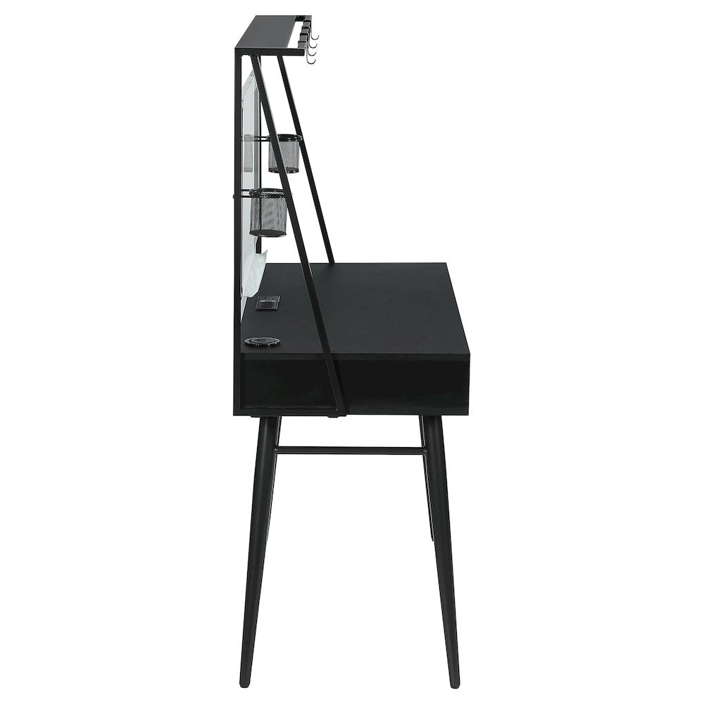 Black and Gunmetal Writing Desk with USB Ports
